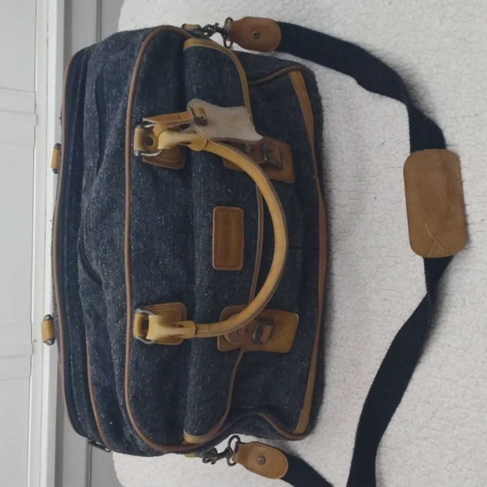 Vintage Gray Tweed/Leather Cambridge Travel/Weekender Bag